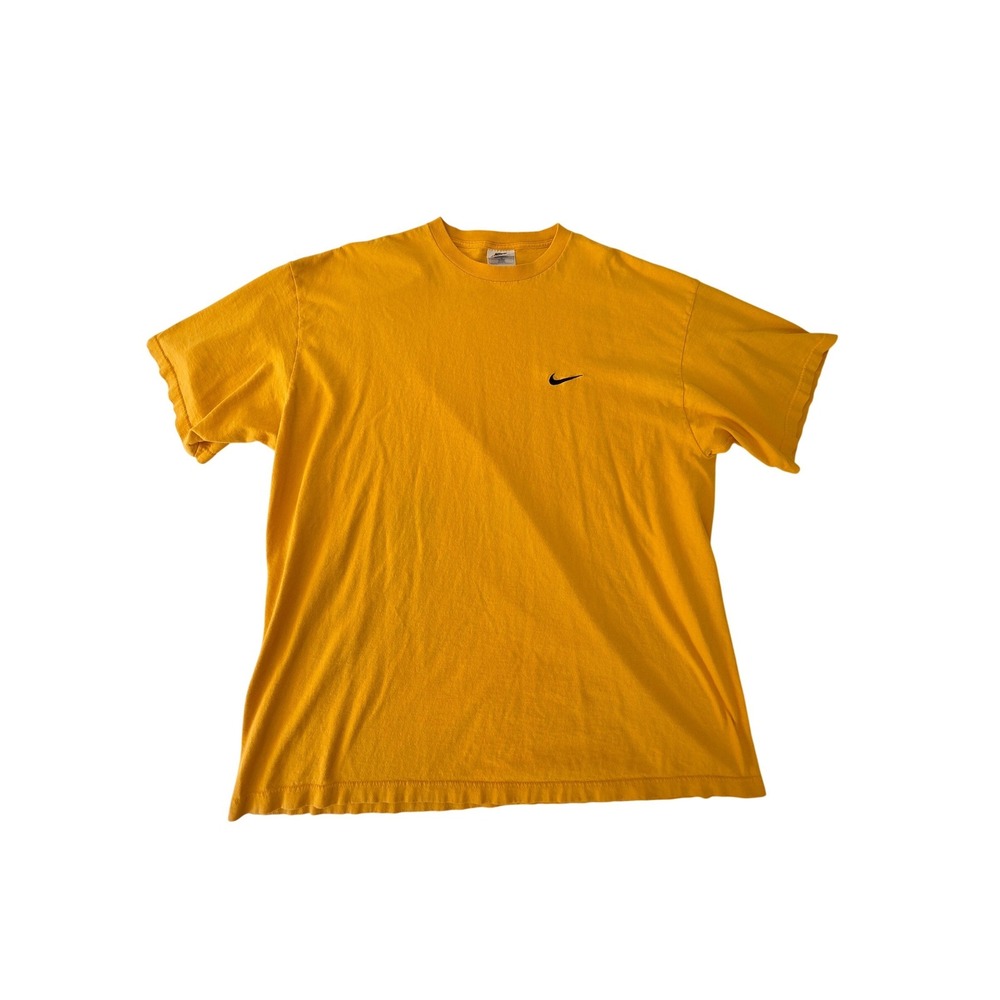 Vintage‎ Nike T-Shirt 90s USA Made Embroidered Mini Swoosh XL Yellow Streetwear